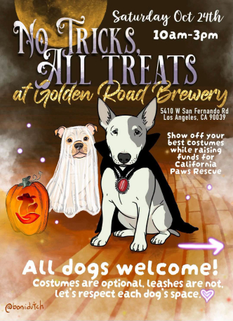 Join California Paws Rescue for a spooktacular day at Golden Road Brewery on Saturday, October 24th from 10 AM–3 PM!